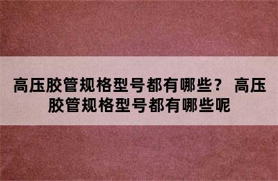 高压胶管规格型号都有哪些？ 高压胶管规格型号都有哪些呢